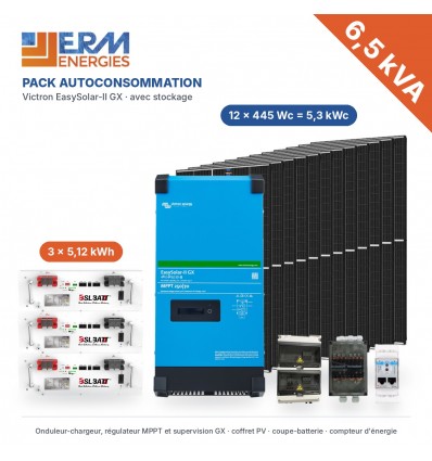 Pack autoconsommation Victron 6,5 kVA - 5,3 kWc - 15,4 kWh